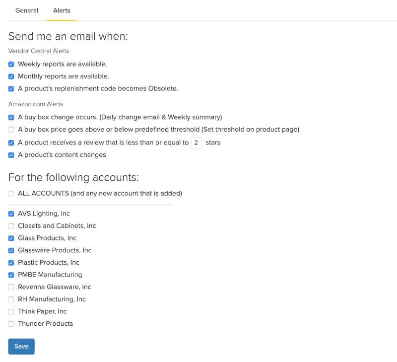 Alerts - Settings