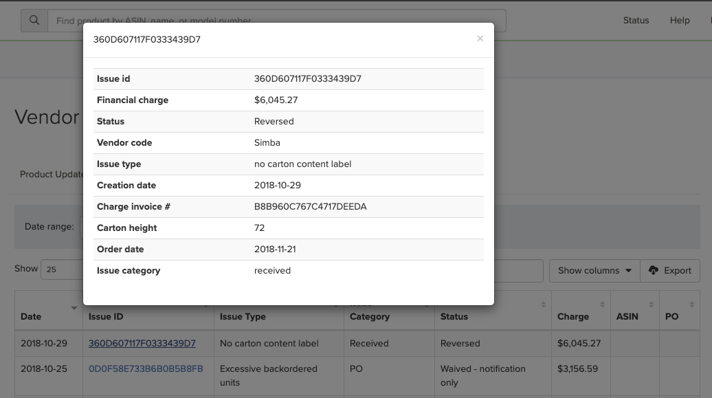 Chargeback details